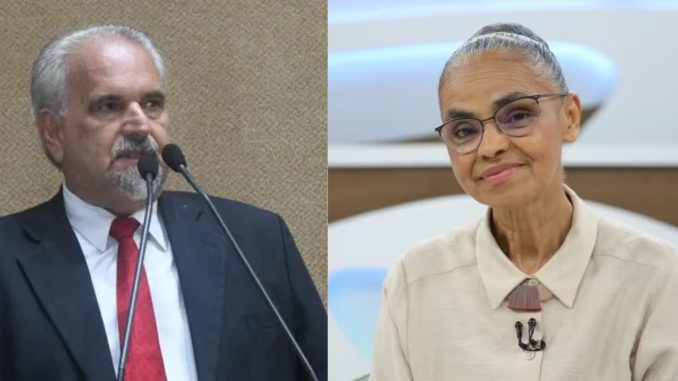Deputado baiano propõe homenagem à ministra Marina Silva Deputado discursa na Assembleia Legislativa da Bahia e ministra Marina Silva sorri em evento.