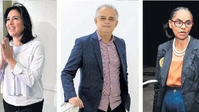 Montagem fotográfica de Simone Tebet, Márcio França e Marina Silva