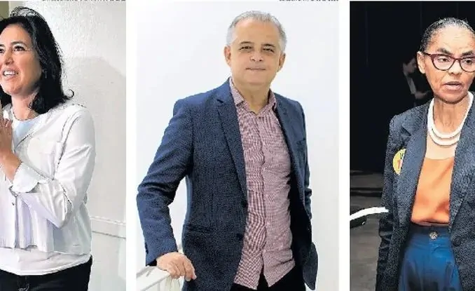 Montagem fotográfica de Simone Tebet, Márcio França e Marina Silva